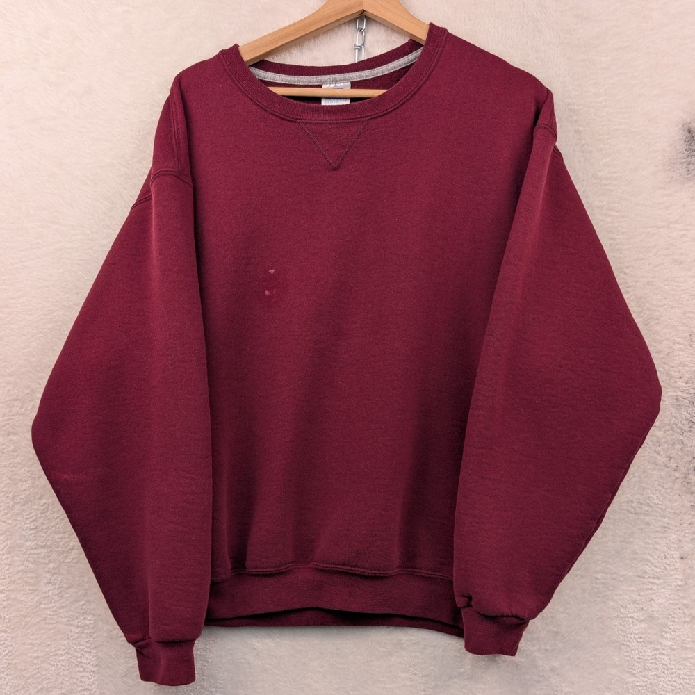VTG Russell Athletic Sweatshirt Men's L Maroon Blank Relaxed Fit Streetwear Y2K